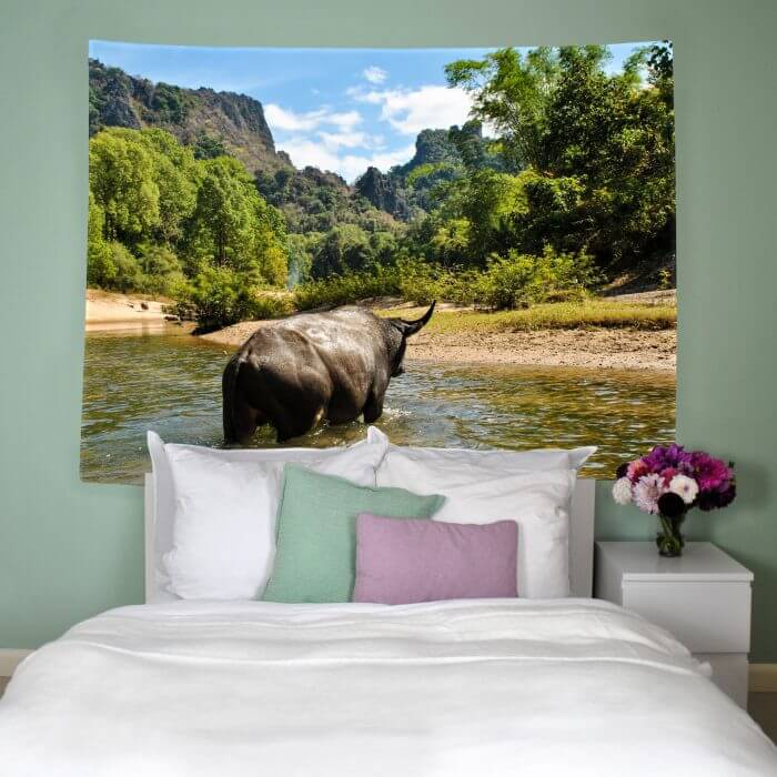Wandbehang ''Water Buffalo In Laos''